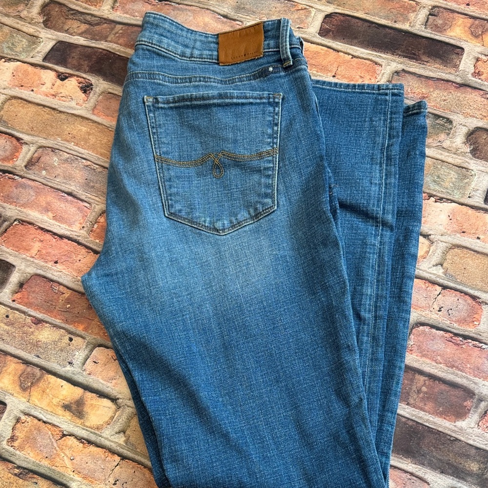 Lucky Brand Women's Skinny Jeans in Blue Denim with Leather Patch